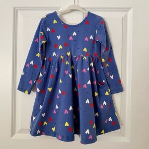 HANNA ANDERSSON Long Sleeve Blue Valentine Hearts Super Soft Skater Dress Size 4